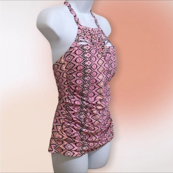 Island Escape Shirred Pink Rinconi Tankini Top Size 6 - Picture 2 of 11
